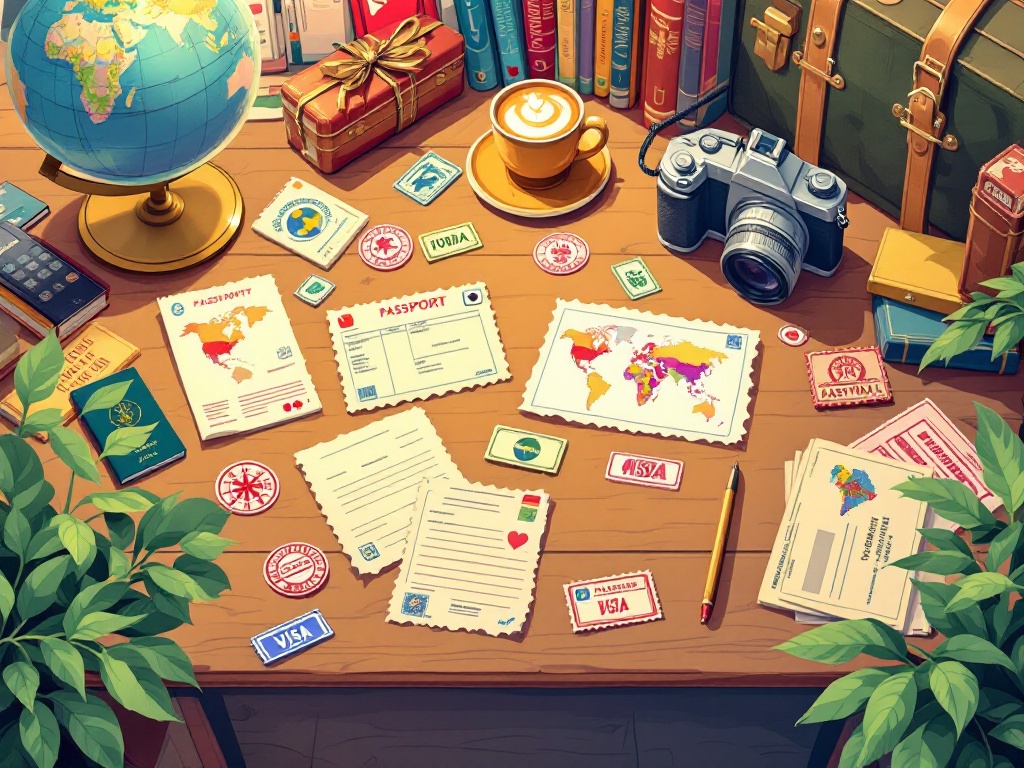 Illustration showing different types of visas or travel purposes