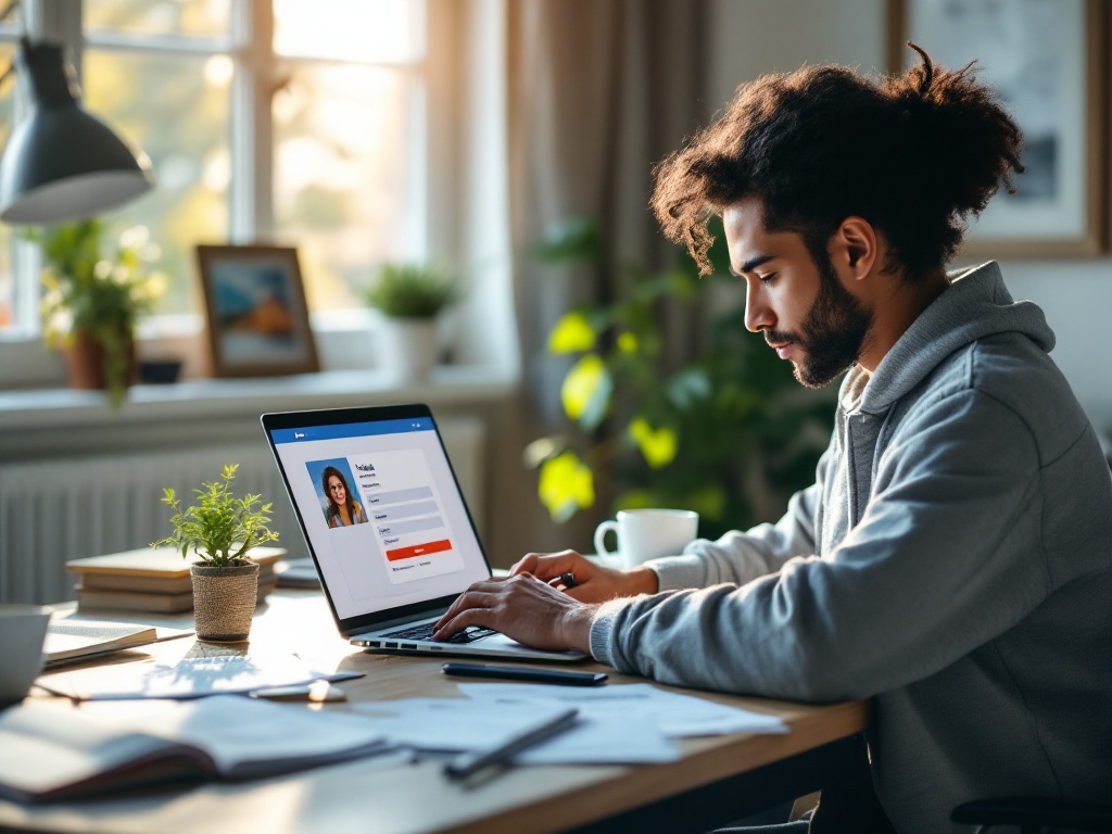 Person applying for visa online using a laptop