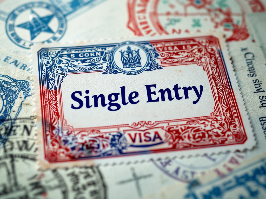 Conceptual image of a single entry visa stamp in a passport
