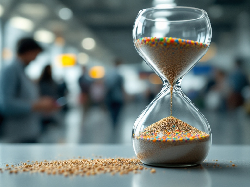 Hourglass symbolizing visa processing time with calendar and clock icons