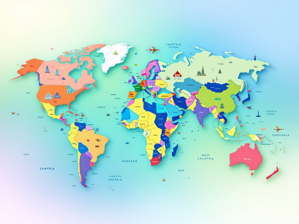 World map with various countries highlighted, symbolizing international travel eligibility